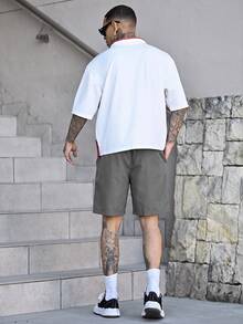 Devon Thys 男士休闲短裤，纯色和条纹图案，沙滩短裤 - 灰色 - 查看 2