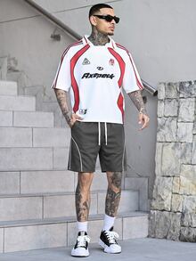 Devon Thys 男士休闲短裤，纯色和条纹图案，沙滩短裤 - 灰色 - 查看 1