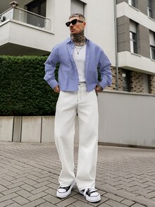 Artur Kramer 男士单排扣休闲/通勤条纹短袖衬衫 - 藍色 - 查看 6