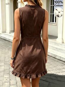 Cévolie Women's Solid Color Casual Daily Summer Short Dress Picnic Vacation Coffee Brown - Brown - View 2
