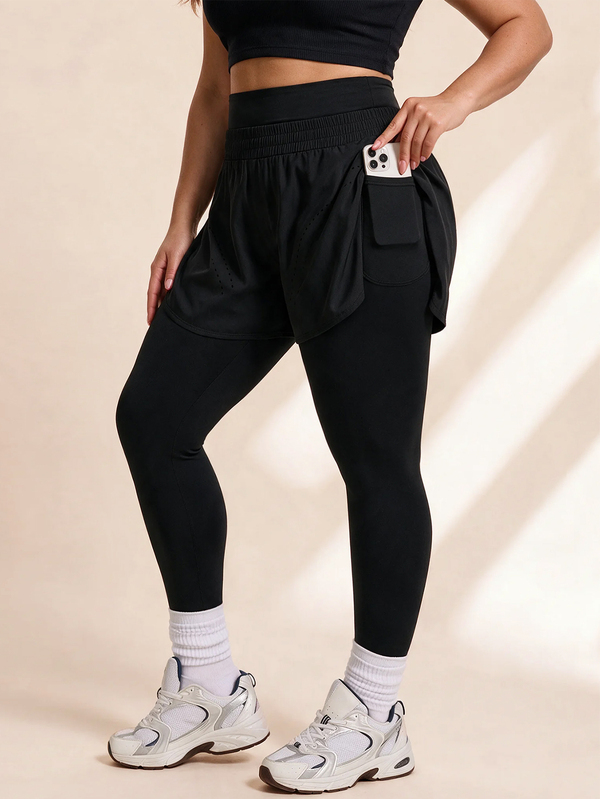 Rhythm Era Plus Size Women Solid Color Casual Pockets Versatile Daily Sports Leggings