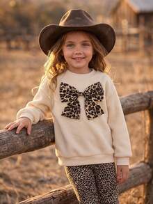Emery Rose Kids Emery Rose Kids 女童豹紋蝴蝶結運動衫與豹紋秋季長褲2件套 - 杏色 - 查看 4