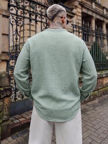 Artur Kramer 男士纯色长袖衬衫，纽扣开襟，秋季/假日款 - 綠色 - 查看 2