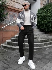 Artur Kramer 男士素色打褶腰部扣環設計直筒寬鬆休閒西裝正裝長褲，適合典禮 - 黑色 - 查看 6