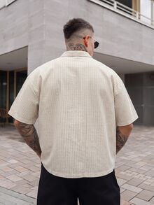 Artur Kramer 男士条纹短袖单排扣休闲/商务衬衫 - 棕色 - 查看 2