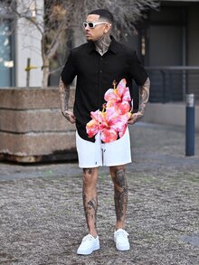 Devon Thys 男士花卉印花短袖衬衫，假日款 - 彩色 - 查看 4