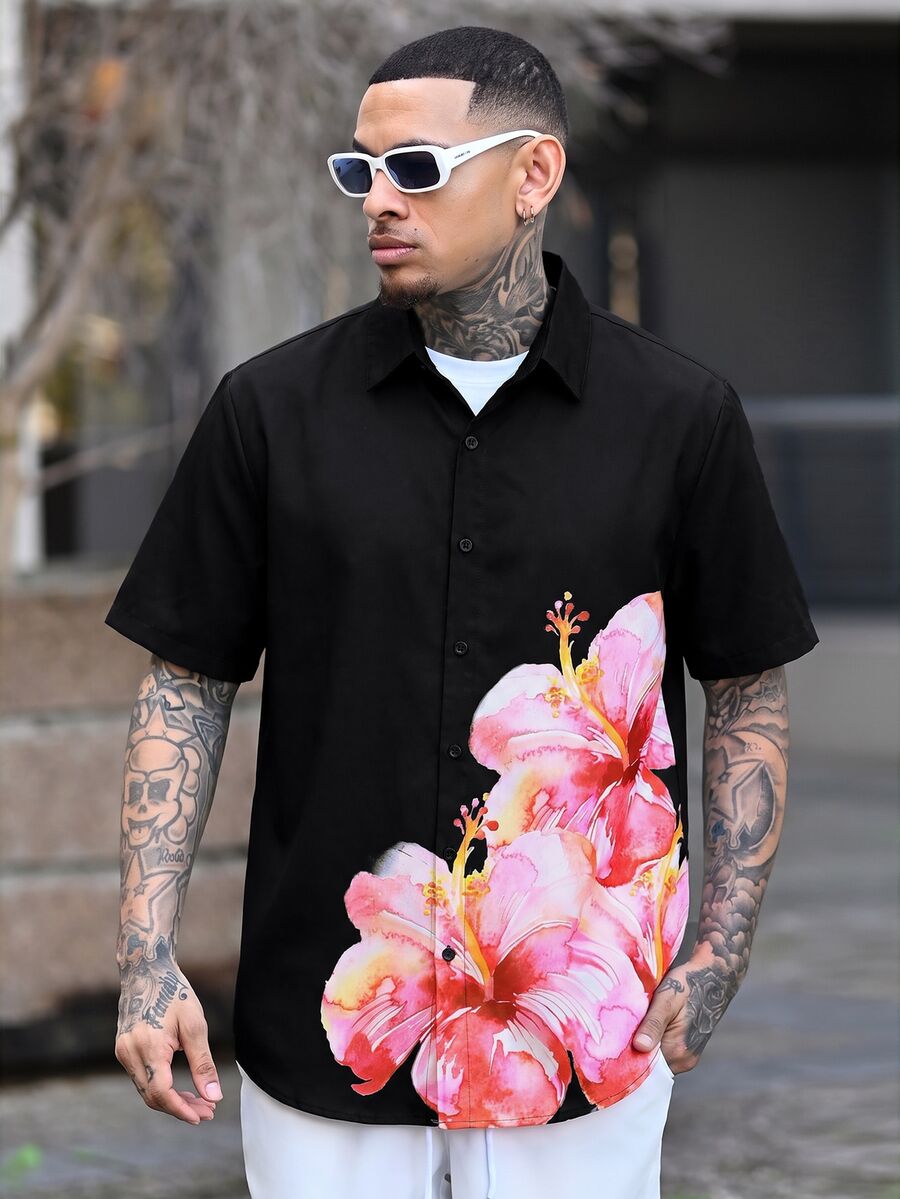 Devon Thys 男士花卉印花短袖衬衫,假日款 - 彩色 - 查看 1