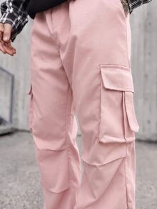 Artur Kramer Men Loose Fit Flap Pocket Side Drawstring Waist Cargo Pants, Fall - Pink - View 5