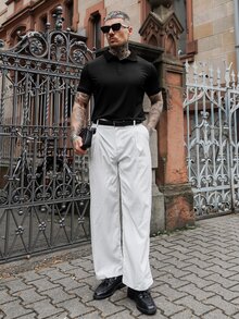 Artur Kramer 男士純色短袖休閒/商務 Polo 衫，正式款 - 黑色 - 查看 5