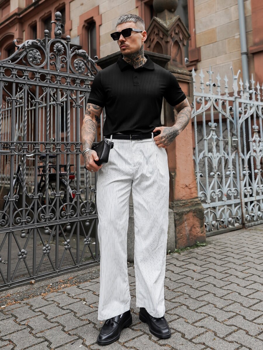 Artur Kramer 男士純色短袖休閒/商務 Polo 衫,正式款 - 黑色 - 查看 1
