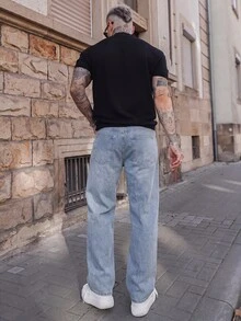 Artur Kramer 宽松版型男士斜插口袋直筒牛仔裤 男士浅色水洗阔腿牛仔裤 - 淺色水洗藍 - 查看 2