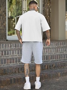 Devon Thys 男士针织时尚休闲日常宽松短袖拼布T恤，夏季，街头潮流 - 白色 - 查看 5