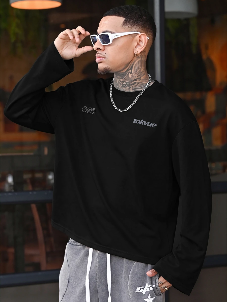 Devon Thys 男士休闲舒适标语印花T恤,秋季款 - 黑色 - 查看 1