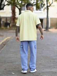 Devon Thys Loose Fit Men's Top-Stitching Detail Drawstring Waist Cargo Style Jeans - Light Wash - View 2
