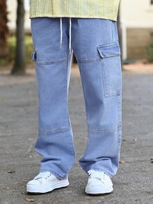 Devon Thys Loose Fit Men's Top-Stitching Detail Drawstring Waist Cargo Style Jeans - Light Wash - View 6