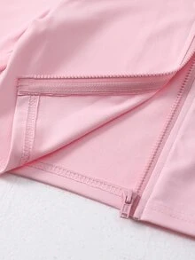 SHEIN 女童小女孩純色拉鍊長袖上衣與喇叭褲休閒日常套裝 - 彩色 - 查看 10
