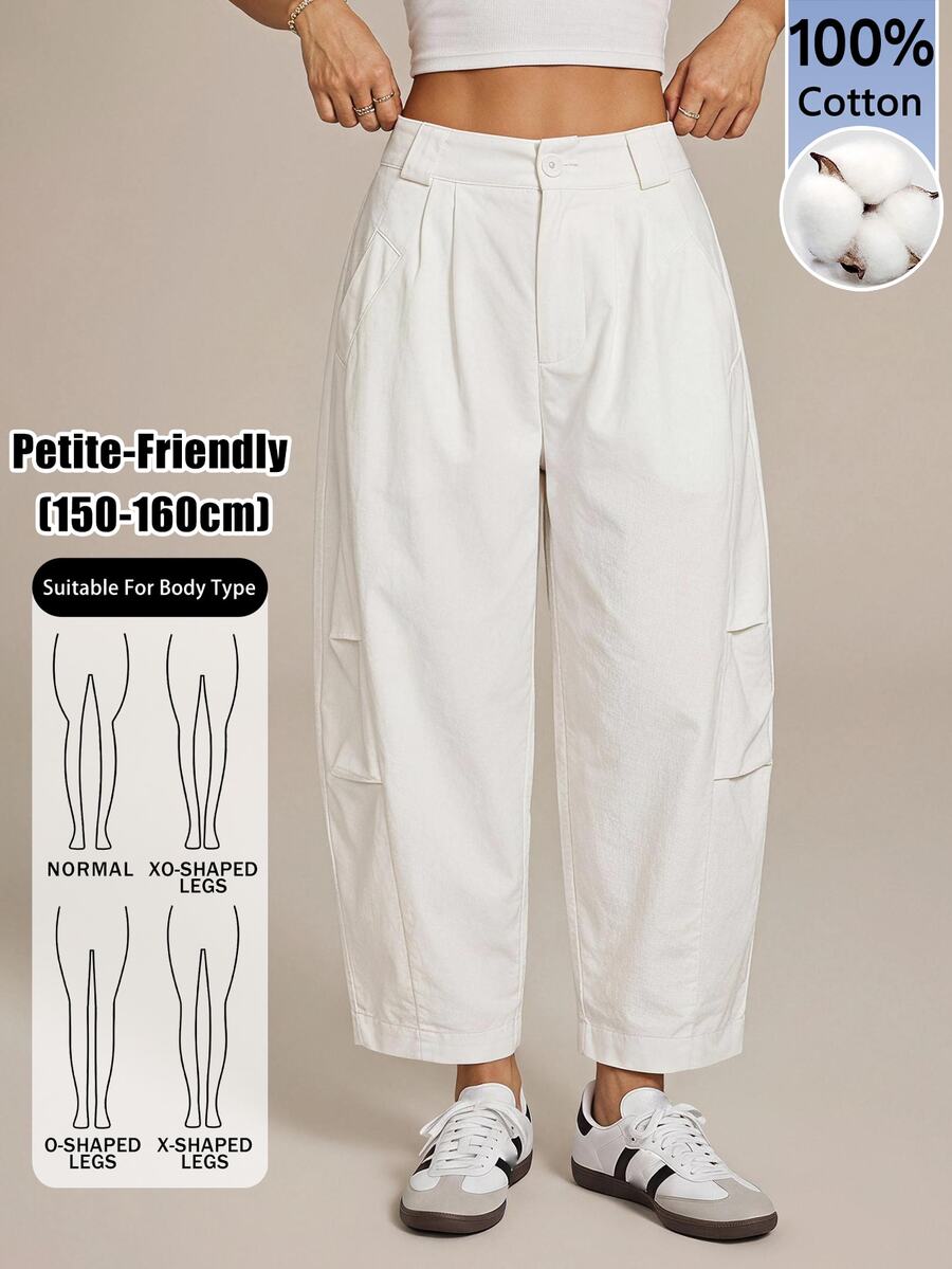 SHEIN PETITE Women's Solid Color Pleated Casual Versatile Daily Travel Long Pants