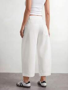 SHEIN PETITE Women's Solid Color Pleated Casual Versatile Daily Travel Long Pants - White - View 3