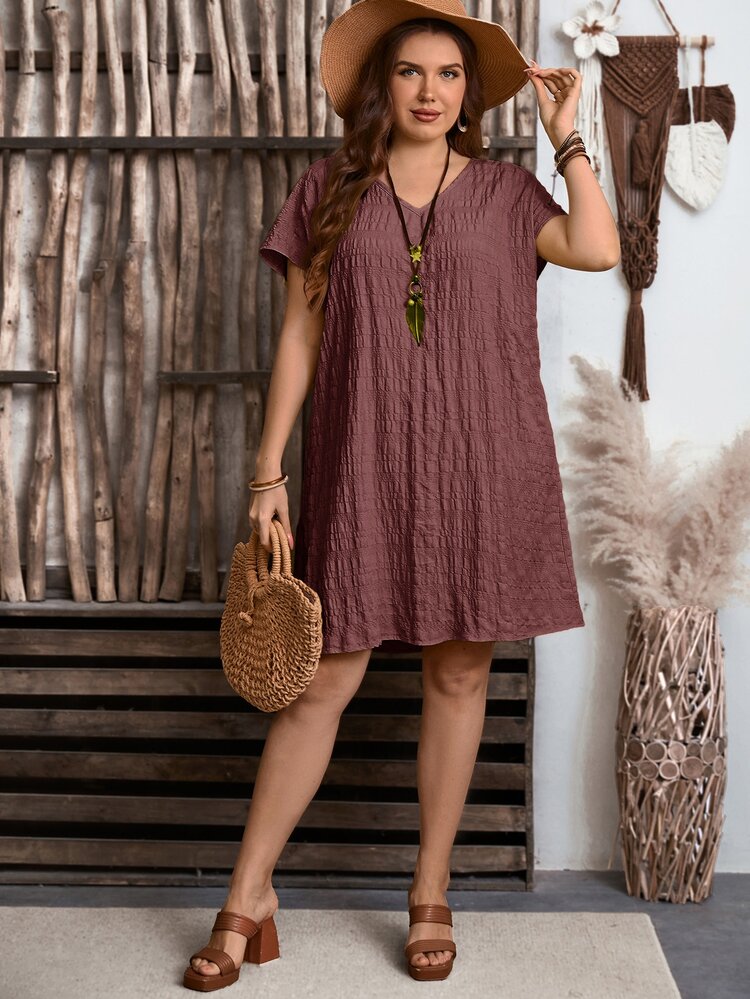 Rosumi Plus Size Women V-Neck Casual Boho Bohemian Party Formal Vacation Vacation Dress Summer Dress Spring Clothing Country Style For Women Brown - Dusty Pink - View 5