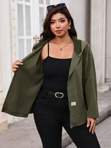 Reflora Plus Size Women's Long Sleeve Zipper Front Hooded Jacket Fall - Army Green - View 8