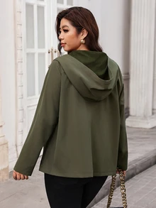 Reflora Plus Size Women's Long Sleeve Zipper Front Hooded Jacket Fall - Army Green - View 2