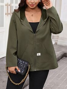 Reflora Plus Size Women's Long Sleeve Zipper Front Hooded Jacket Fall - Army Green - View 4
