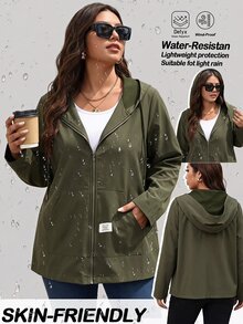 Reflora Plus Size Women's Long Sleeve Zipper Front Hooded Jacket Fall - Army Green - View 3