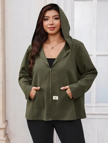 Reflora Plus Size Women's Long Sleeve Zipper Front Hooded Jacket Fall - Army Green - View 6