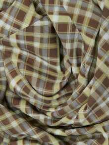 Nöista Green & Olive Plaid Blouse With A Band Collar And Front Keyhole Detail. Sexy, Elegant For Office, Weekends,Day To Night, Dinner, Fall,Autumn Winter. - Green - View 12