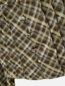 Nöista Green & Olive Plaid Blouse With A Band Collar And Front Keyhole Detail. Sexy, Elegant For Office, Weekends,Day To Night, Dinner, Fall,Autumn Winter. - Green - View 11