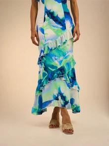 Dancing Leopard Gaun Maxi Berpotongan Rendah dengan Ruffle Ekstrem, Pakaian Musim Panas untuk Wanita, Gaun Liburan, Gaun untuk Hari Raya - MultiWarna - View 8