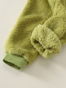 SHEIN 中性嬰兒男/女嬰 2件組秋冬保暖內裡加厚可愛獅子圖案拼色運動衫套裝，嬰兒秋冬服飾 - 綠色 - 查看 6
