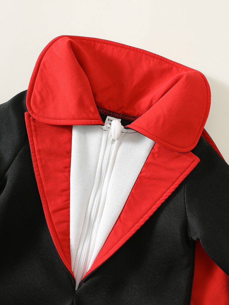 SHEIN Unisex Newborn Baby Boy/Girl, Toddler 2pcs Autumn/Winter Fleece Lined Thickened Cute Vampire Style Romper And Cape Set, Count Dracula Clothes, Halloween - Black - View 4