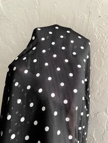 SHEIN LUNE Gaun Liburan Lengan Panjang Motif Polkadot Gaya Prancis Ukuran Besar untuk Musim Gugur - Hitam dan Putih - View 7