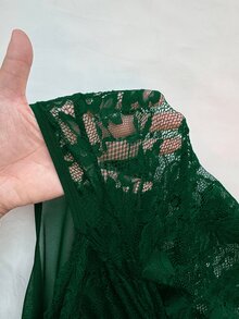 NU&NOW 大码女士蕾丝连体衣，优雅修身长袖连体衣，四季皆宜 - 墨綠色 - 查看 6
