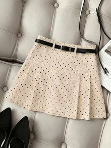 Muvela Women's White And Black Polka Dot Pleated Design Elegant Preppy Versatile Skorts School Date Summer - Apricot - View 3