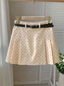 Muvela Women's White And Black Polka Dot Pleated Design Elegant Preppy Versatile Skorts School Date Summer - Apricot - View 5