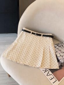 Muvela Women's White And Black Polka Dot Pleated Design Elegant Preppy Versatile Skorts School Date Summer - Apricot - View 1
