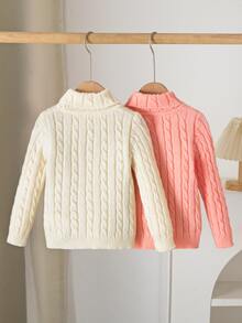 SHEIN Young Girl Solid Color Knit Bear Patch Stand Collar Casual Sweater 2pcs Set - Multicolor - View 2