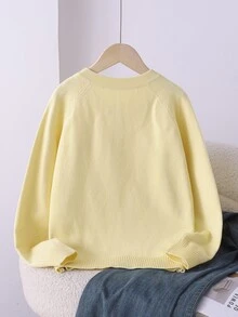 SHEIN 青少年女孩秋冬休閒愛心彩色鈕扣開襟衫 - 黃色 - 查看 2