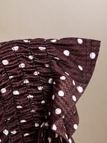 Poéselle Atasan Wanita Motif Polkadot Prancis dengan Pinggang Ramping dan Hem Berkerut - Coklat - View 6