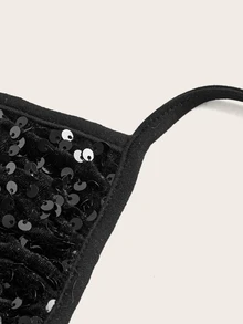 SHEIN ICON Y2K Music Festival Pink Pentagram Embroidered Shiny Sequin Halter Neck Strap - Black - View 6