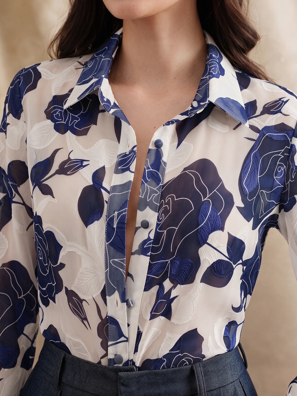 Anewsta New Women's Rose Pattern Blouse, Romantic & Elegant, Suitable For Holiday, Vacation, Casual, Commute & Office Wear