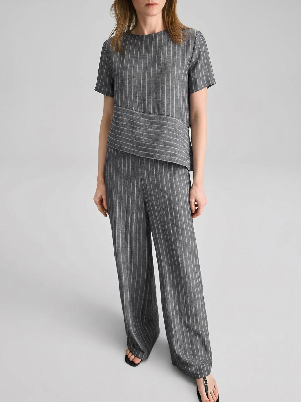 Striped Fabric Navy Blue & White Comfortable Skin-Friendly Women's Office Wear Low-Key Old Money Style High-End Urban Commute High-Quality Airport Wear Cruise Wear Wedding Guest Outfit Holiday Attire Elegant Wedding Guest Dress Minimalist Quiet Luxury Texture Essential Outfit High-End Material All-Season Versatile Holiday Clothing Romantic Date Outfit Casual Themed Series Design Women's 2-Piece Set