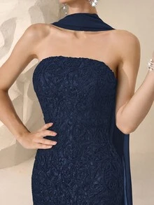 Coutiva Luxury Evening Dress, High-End Glamorous Formal Dress, Elegant For Gala - Navy Blue - View 6