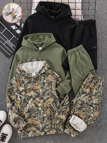SHEIN 3件組兒童青少年男孩休閒運動寬鬆收口純色工裝褲，適合通勤、上學、日常穿著、度假、旅行、運動，四季皆宜 - 彩色 - 查看 2