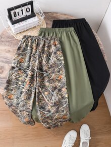 SHEIN 3件組兒童青少年男孩休閒運動寬鬆收口純色工裝褲，適合通勤、上學、日常穿著、度假、旅行、運動，四季皆宜 - 彩色 - 查看 5
