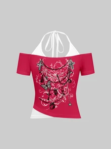 Attitoon 女款休閒復古修身 2 合 1 T恤，Y2K 風格，復古 - 彩色 - 查看 10