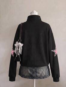 SHEIN EZwear 女款休閒極簡運動街頭風百搭上衣，適合派對、學校、日常聚會、機場穿搭，Y2K風格數字字母學院風印花 - 彩色 - 查看 2