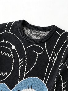 Marcello Vane Men's Casual Cartoon Pattern Sweater, Autumn/Winter - Black - View 3